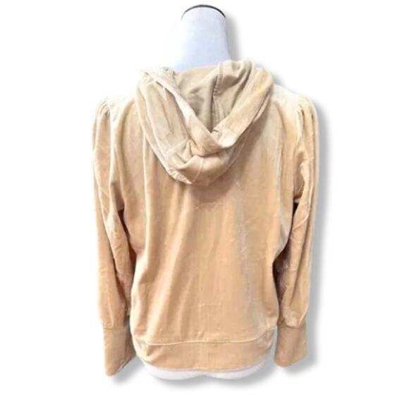 DKNY Full-Zip Hoodie Long Sleeve Elastic Hem Cuffs Velour Gold Tan Women's M NWT - Picture 6 of 11